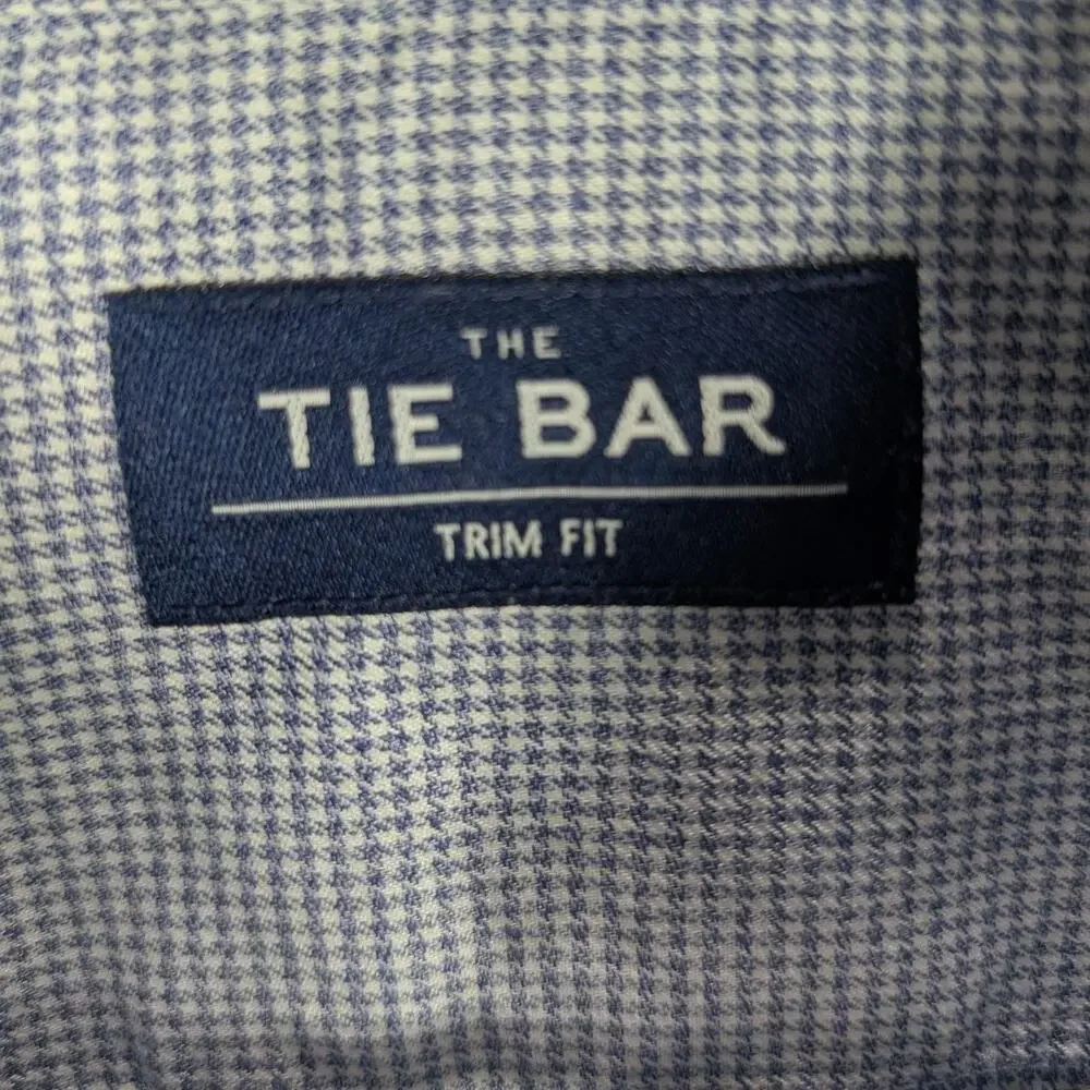 The Tie Bar Shirt Mens 15 32/33 Blue White Trim Fit Houndstooth Button Up Preppy